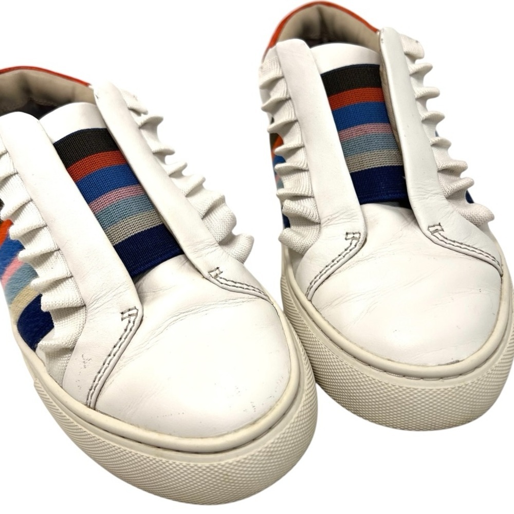 Tory Burch Sport Ruffle White Leather Stripes Sneakers Women’s 6.5 - Picture 4 of 12